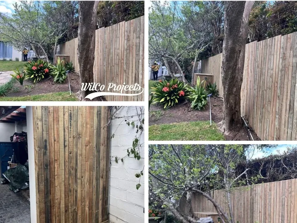 Rustic timber fence in a Tokai garden, shown from four angles
